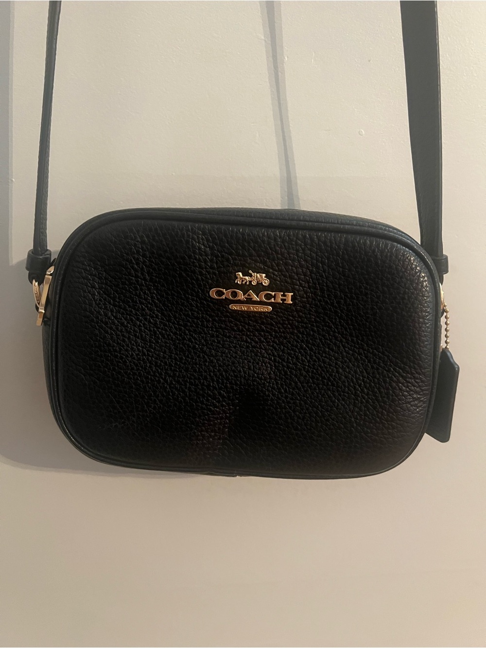 Coach Black Pebbled Leather Camera Crossbody with Gold Hardware